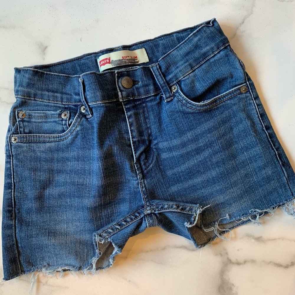 LEVIS 511 SLIM DENIM SHORTS FRAY HEM ADJUSTABLE 10